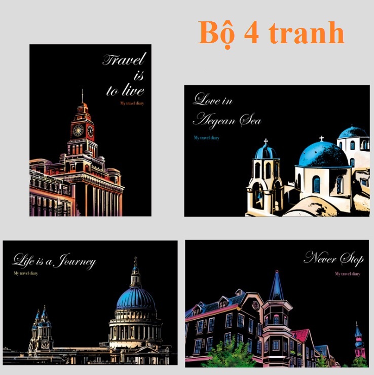 Tranh cạo ánh sáng khổ a4, 4 tranh