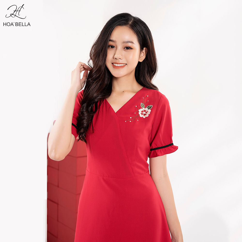 Đầm Liền HOABELLA Cổ V Cao Cấp DC017