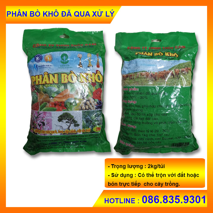 Phân bò khô đã qua xử lý không mùi bao 2kg