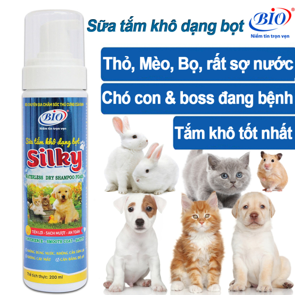 Sữa tắm khô dạng bọt Bio-Silky cho chó mèo, Làm sạch, lông óng mượt và thơm lâu 200ml-79300