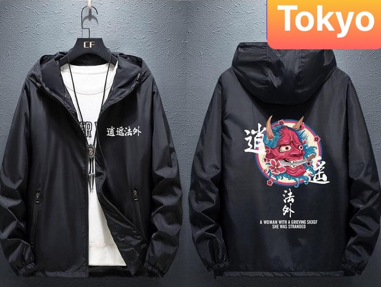 ÁO KHOÁC DÙ NHẸ NAM NỮ ĐA NĂNG 2 LỚP CHỐNG NẮNG IN CON QUỶ MẶT ĐỎ 2 TÚI CÓ DÂY KÉO MẪU MỚI NHẤT 2021 - TOKYO FASHION