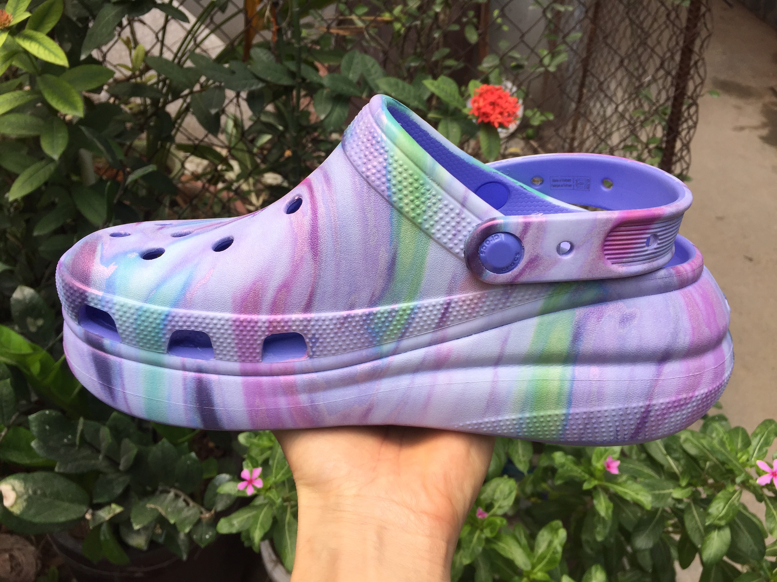 Crocs-[new model] selffix purple pattern crack, women's hight heels, pb205