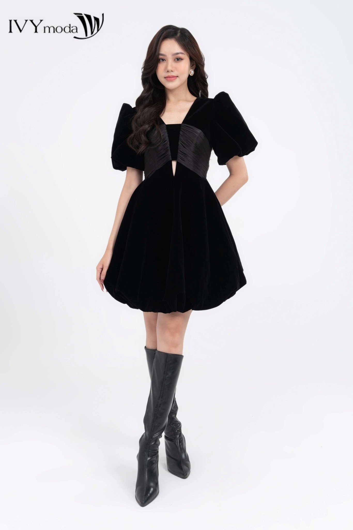 Đầm nhung dáng bí ngô IVY moda MS 45S2738