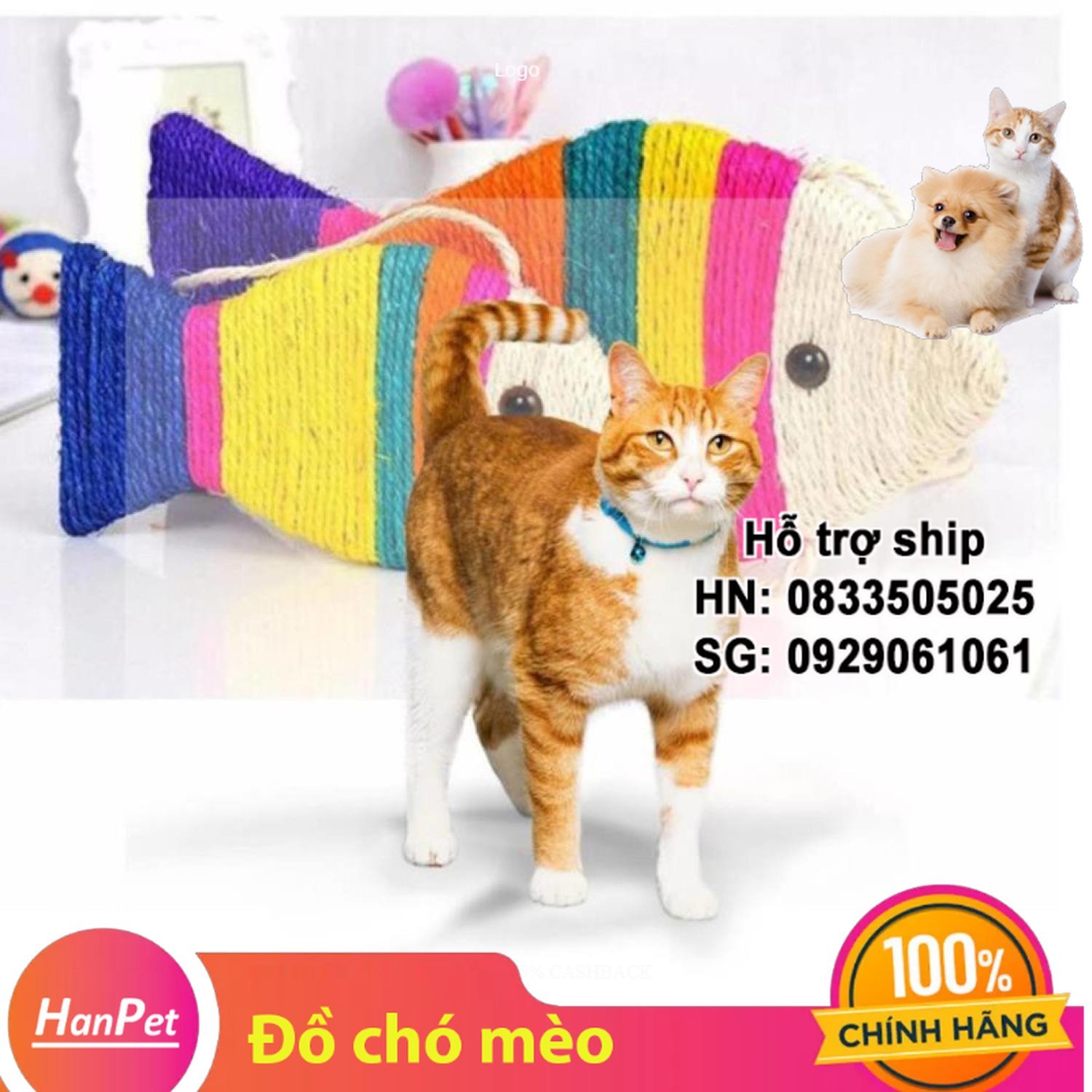 Hanpet - đồ chơi bàn cào móng mèo cá thừng bằng thừng hình cá cho mèo