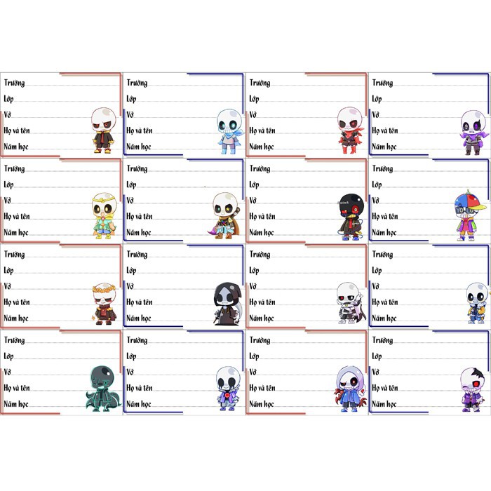 Nhãn vở sans undertale Nhiều  Mẫu