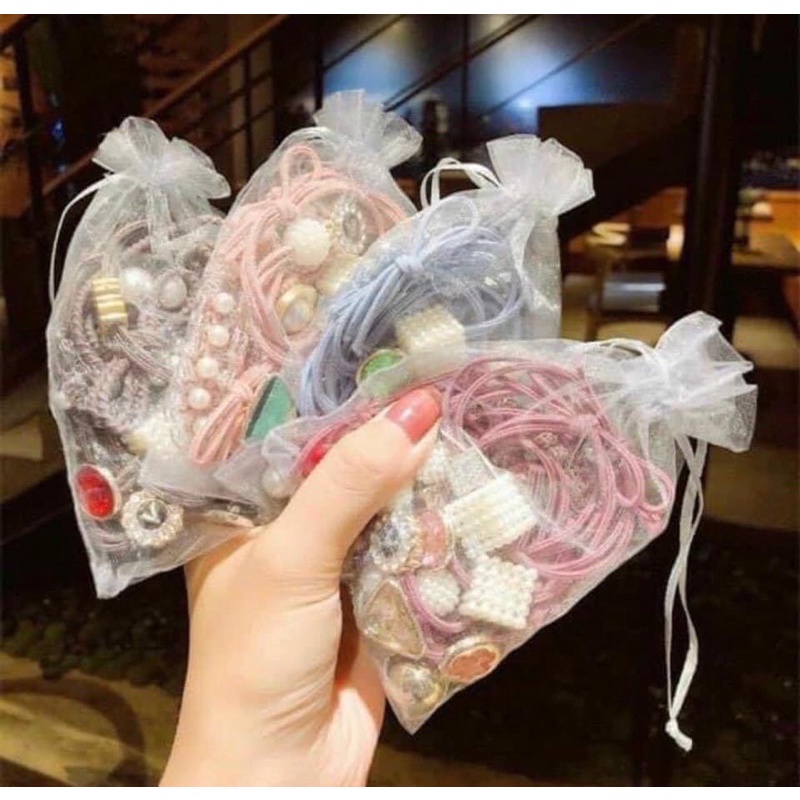 combo 10 dây buộc tóc , dây cột tóc nhiều hình dễ thương