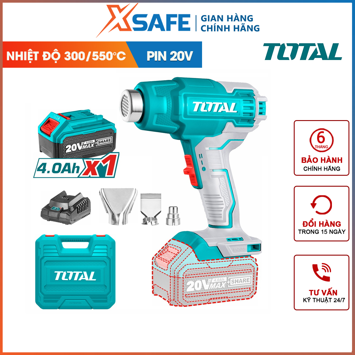 Máy thổi nhiệt dùng pin 20V Total - chính hãng - xsafe