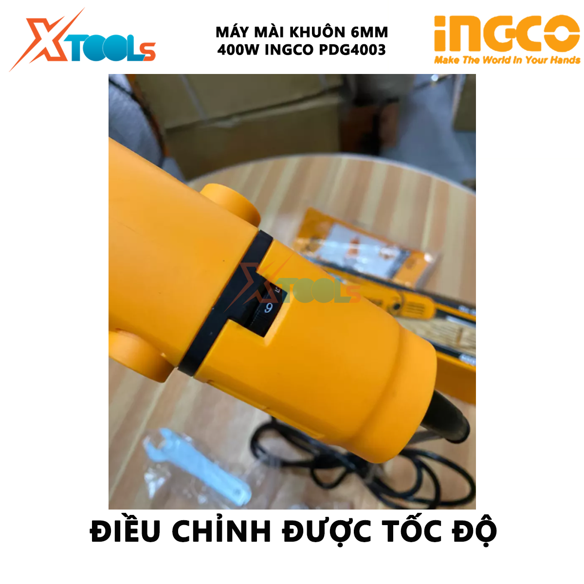 Máy khoan mài khuôn INGCO PDG4003 Máy mài khuôn 400W kèm theo 3 mũi đá mài, đầu gắn mũi đá mài: 6mm XTOOLs