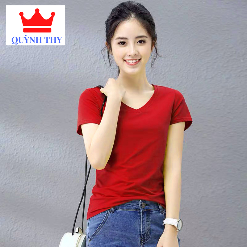 Áo Thun Nữ Cổ Tim Tay ngắn Trẻ Trung Mẫu Mới nhất