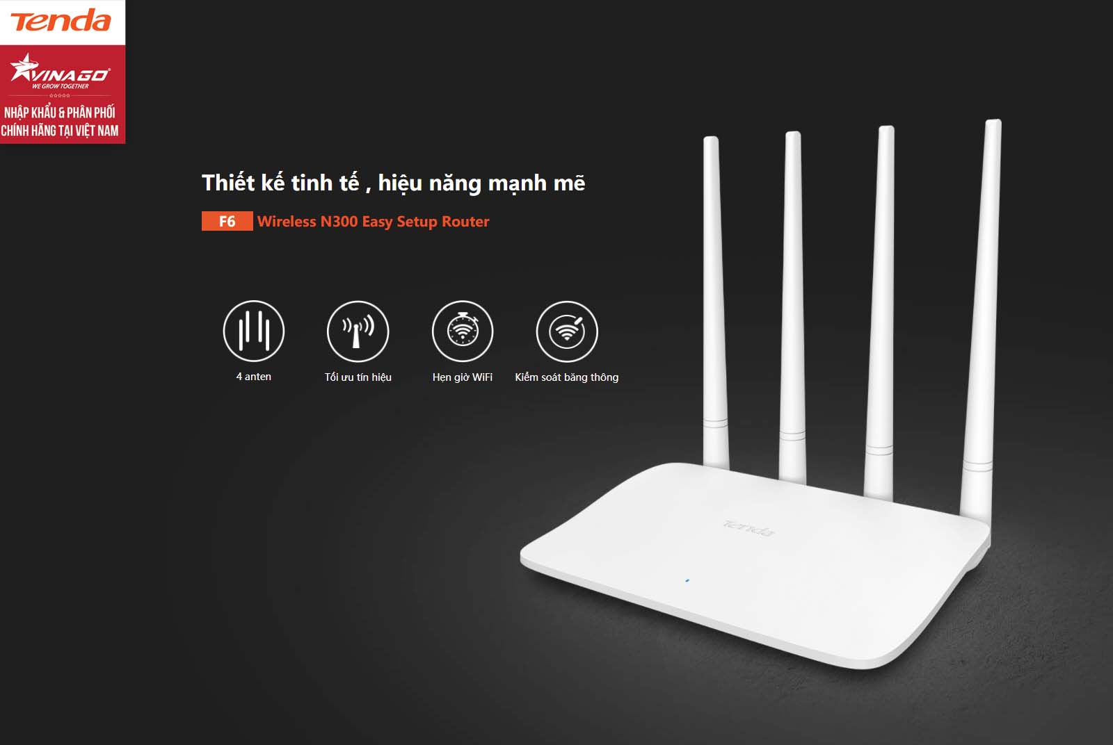 Tenda F6 - Router WiFi chuẩn N 300Mbps - Bảo Hành 36 Tháng