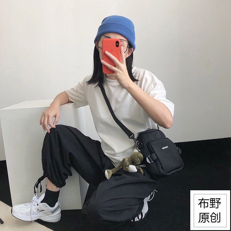 Túi đeo chéo đen cá tính unisex (có sẵn, hình thật)