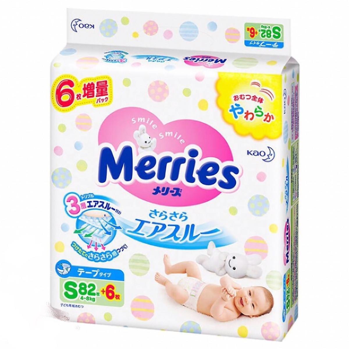 Tã/Bỉm Dán Merries S-82+6 (88 Miếng)