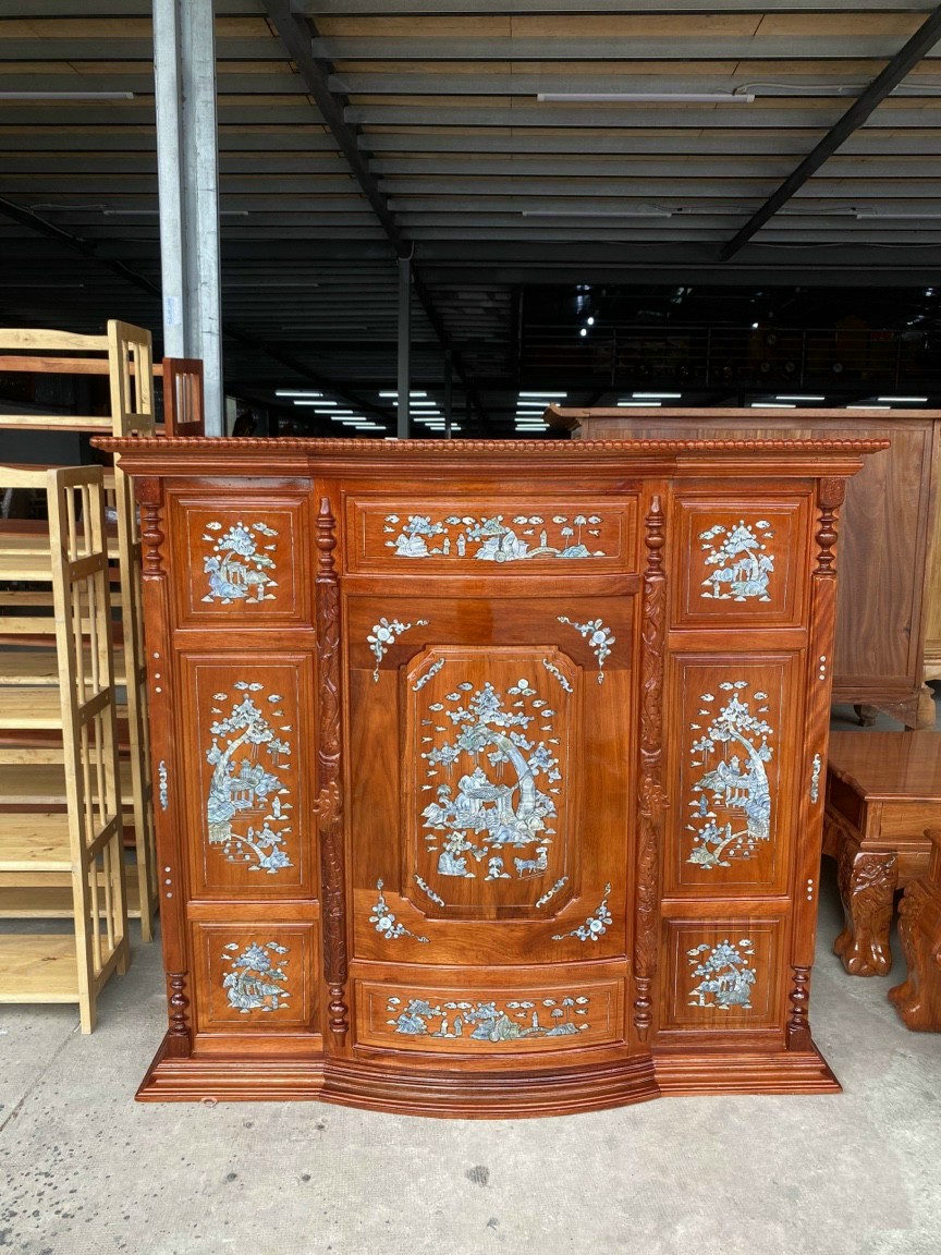 Tủ thờ gỗ căm xe cẩn đá 1M48 (FREESHIP 60 KM ) hhh