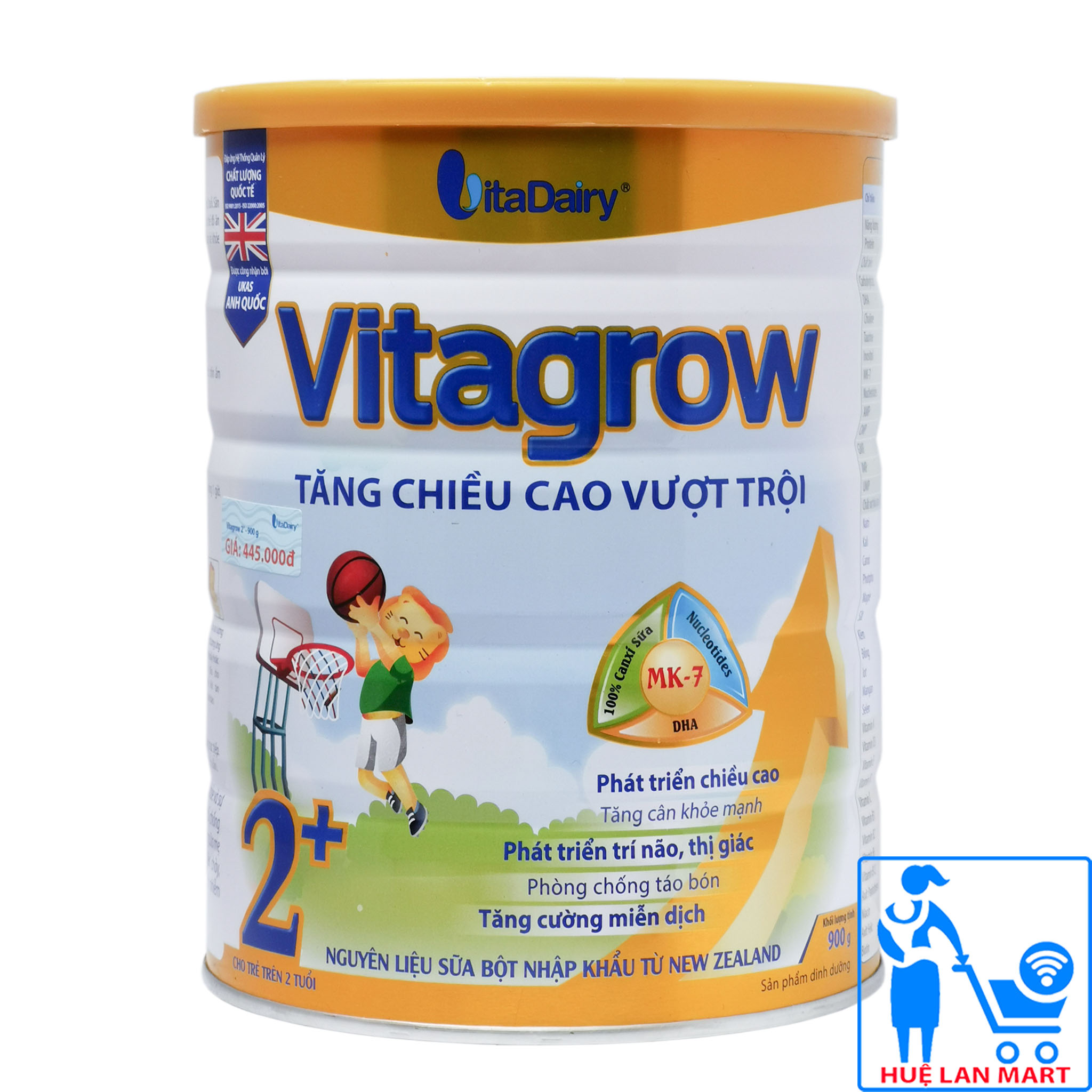 Sữa Bột Vitadairy Vitagrow 2+ Hộp 900g (Tăng chiều cao vượt trội; Cho trẻ 2 tuổi)