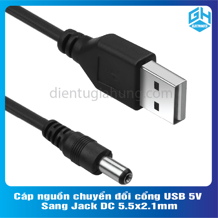 Cáp nguồn chuyển đổi cổng USB 5V Sang Jack DC 5.5x2.1mm