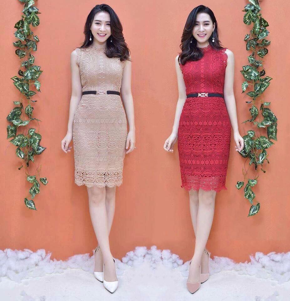 Đầm Ôm Ren Sát Nách V-D0KN11