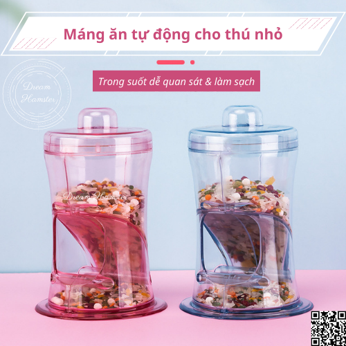 Bộ đổ hạt/chén ăn tự động trong suốt Boer cho hamster (phù hợp với hạt ngũ cốc kích thước nhỏ)