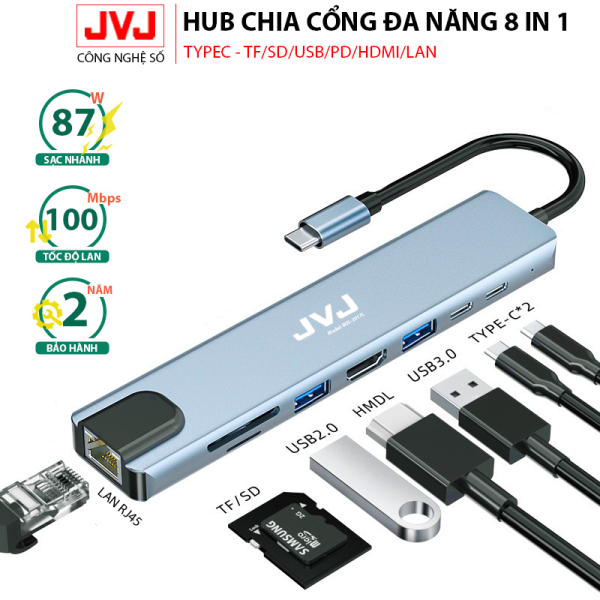 Bảng giá Hub USB Type-C JVJ BUL-2017L đa năng 8 Cổng HDMI USB 3.0 SD TF LAN Gigabit RJ45 tốc độ truyền mạng 100Mbps, dùng cho MacBook, Dell XPS 13 thiết bị hỗ trợ USB type C Cổng USB 3.0 4K HD Bộ Chuyển Đổi Tốc Độ Cao Máy Tính MacBook Bh 2 năm Phong Vũ