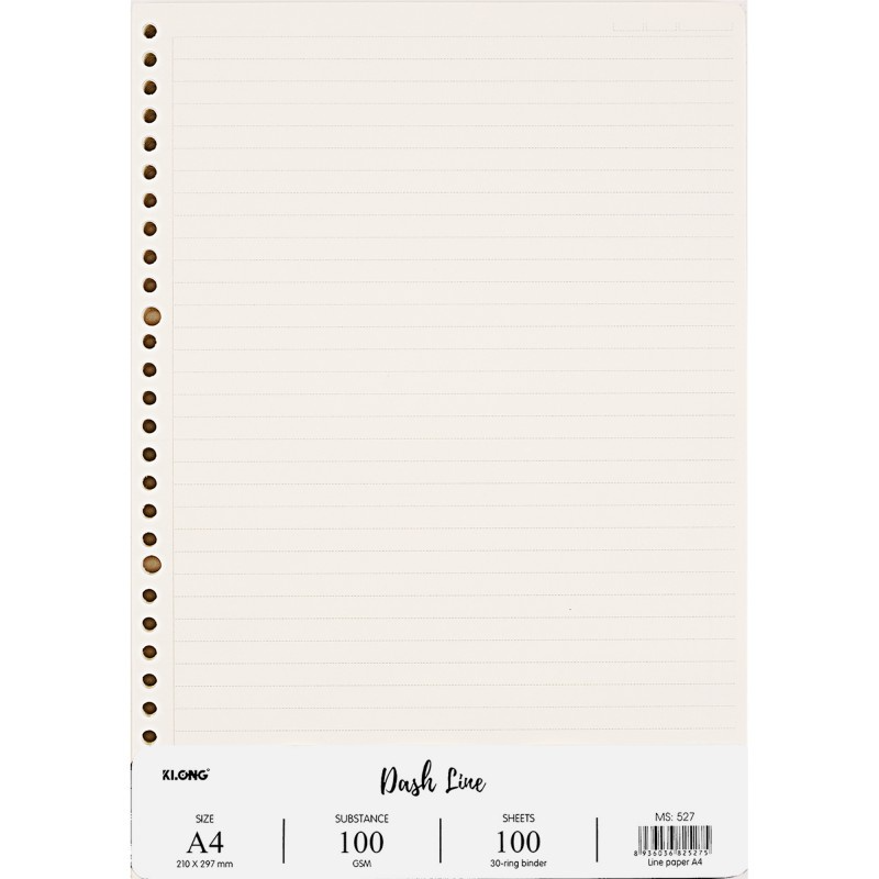 Ruột sổ còng A4 100 tờ caro - kẻ ngang nét đứt 100gsm Klong 30 chấu, giấy refill thay thế binder