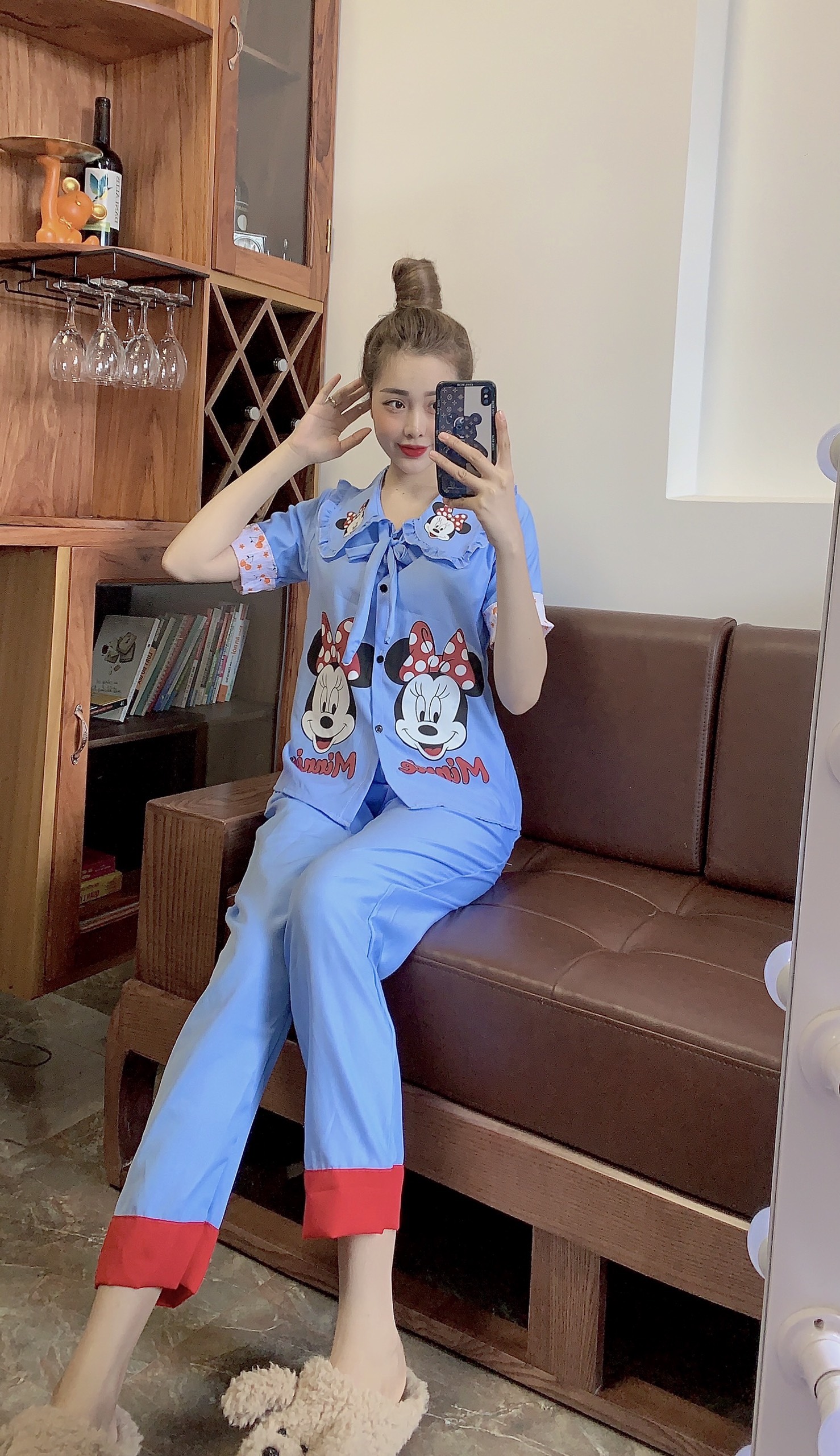 [HCM]Bộ đồ pijama mặc nhà Chất liệu mềm nhẹ thoải mái đường may tỉ mỉ thiết kế trẻ trung Freesize dưới 56kg