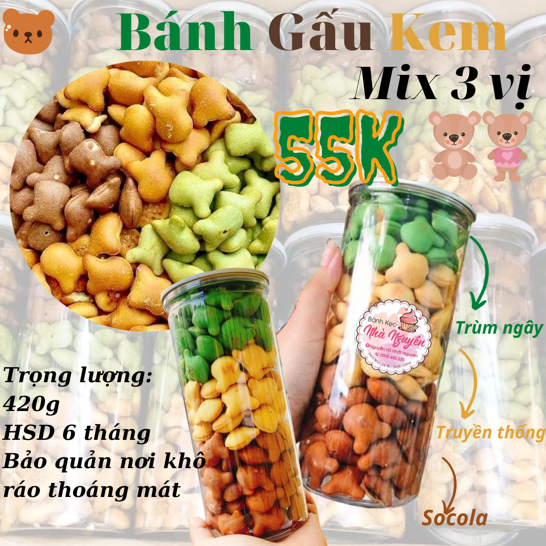BÁNH GẤU NHÂN KEM MIX 3 VỊ