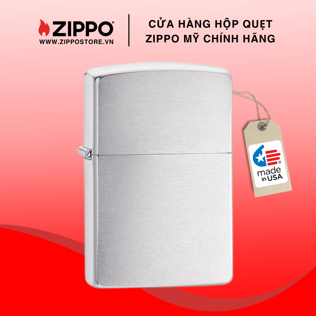 Vỏ Bật Lửa Zippo Brushed Chrome KHÔNG RUỘT