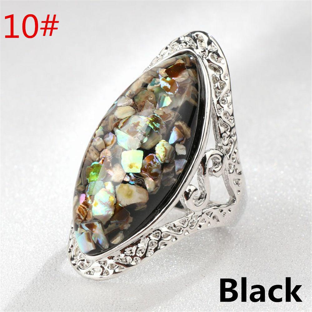 1 * Boho Ring Colorful Big Oval Shell Rings Vintage Female Statement Bohemian Carved Jewelry