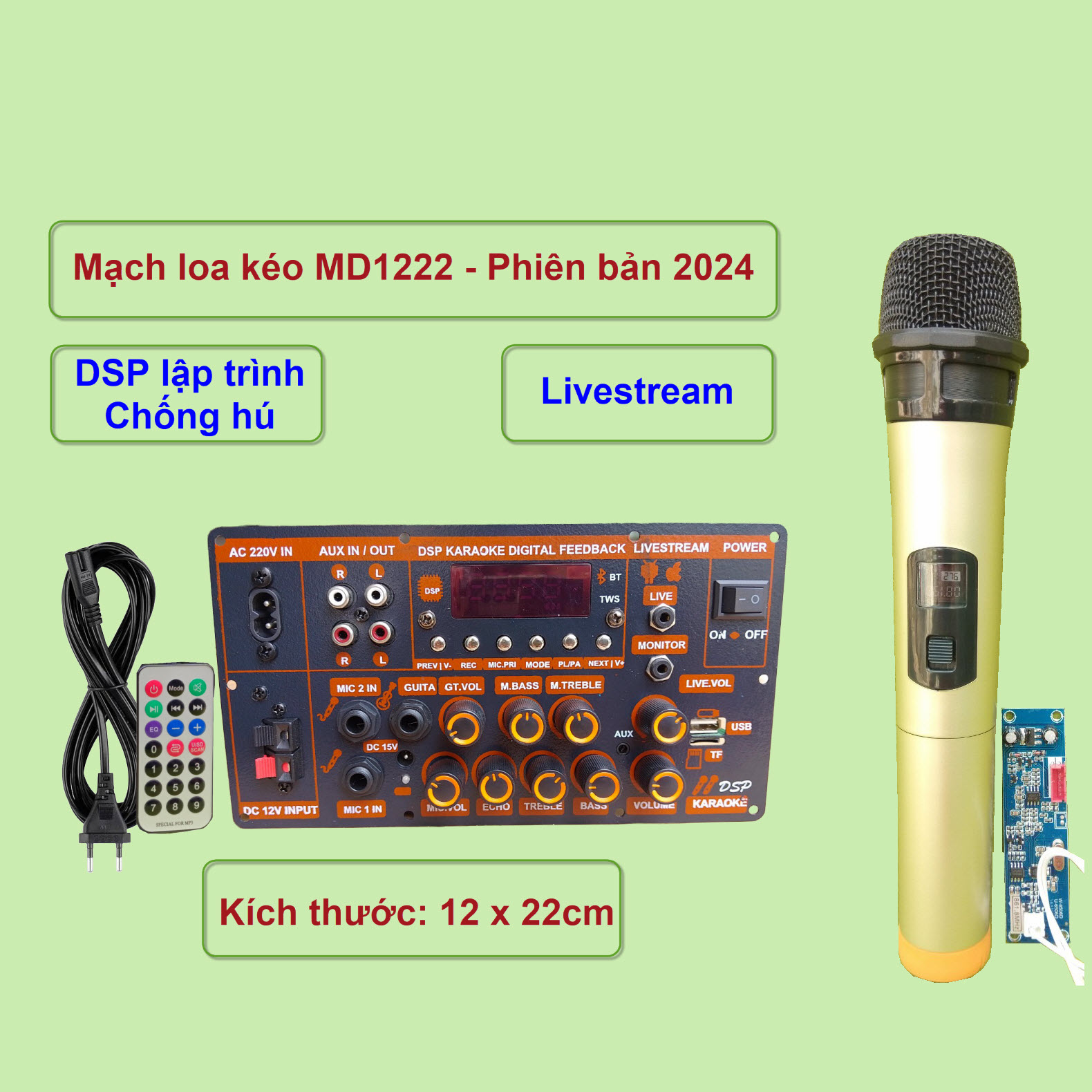 Mạch loa kéo m1222 livestream dsp lập trình chống hú 150w kèm mic