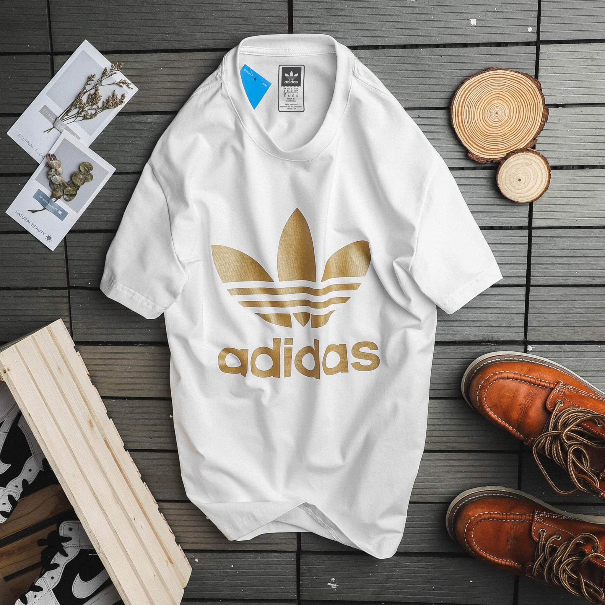 Áo thun adidas nam nữ cotton ad in nhủ vàng