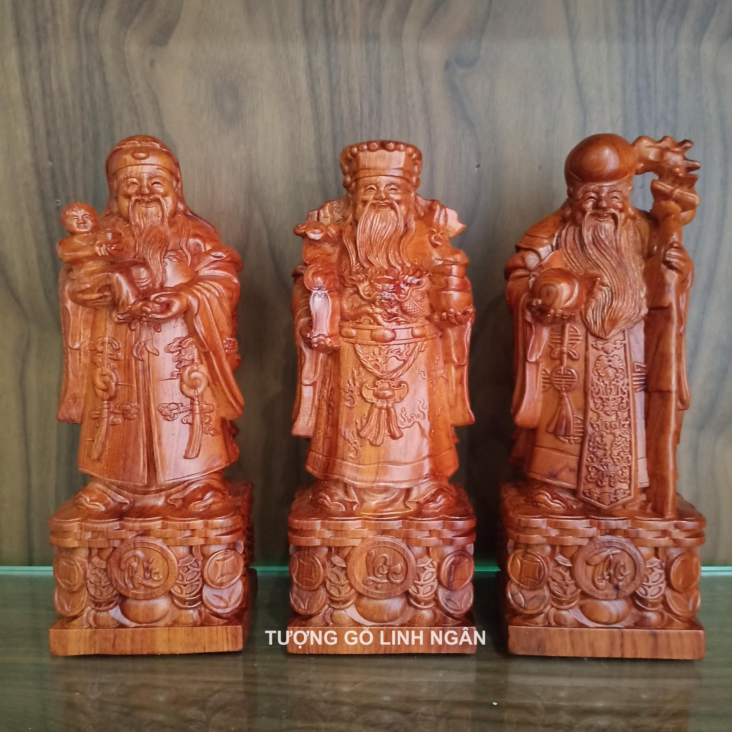 Tượng tam đa phúc lộc thọ gỗ hương cao 20 cm