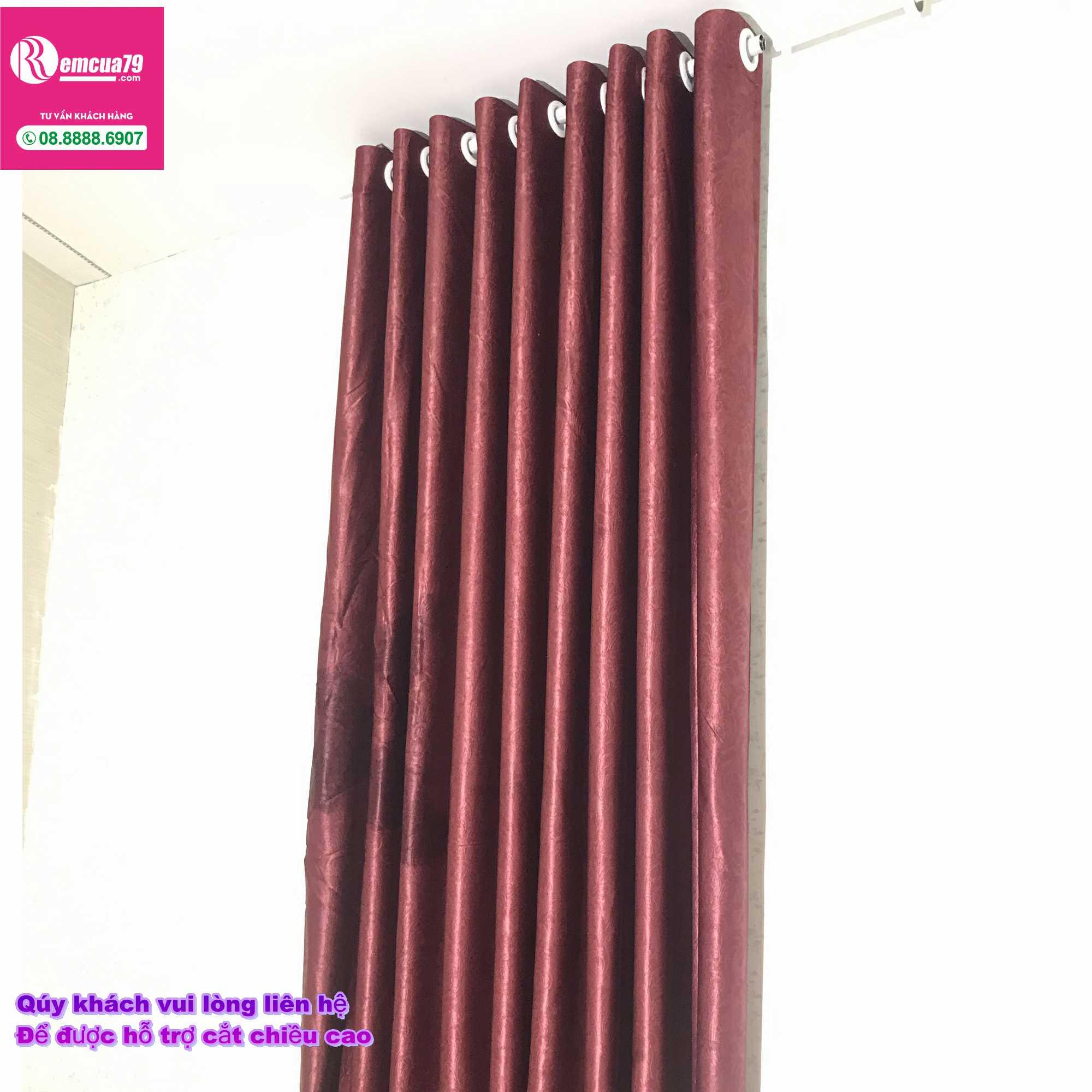 Rèm, màn cửa Ph curtains( ngang250cm x cao 130cm) màu Đỏ Đô + tặng dây vén màn