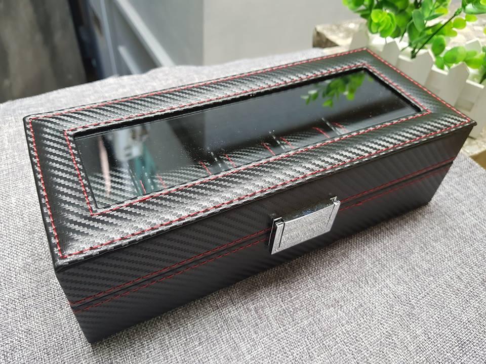 Hộp Đựng Đồng Hồ 5 Ngăn Phủ Carbon