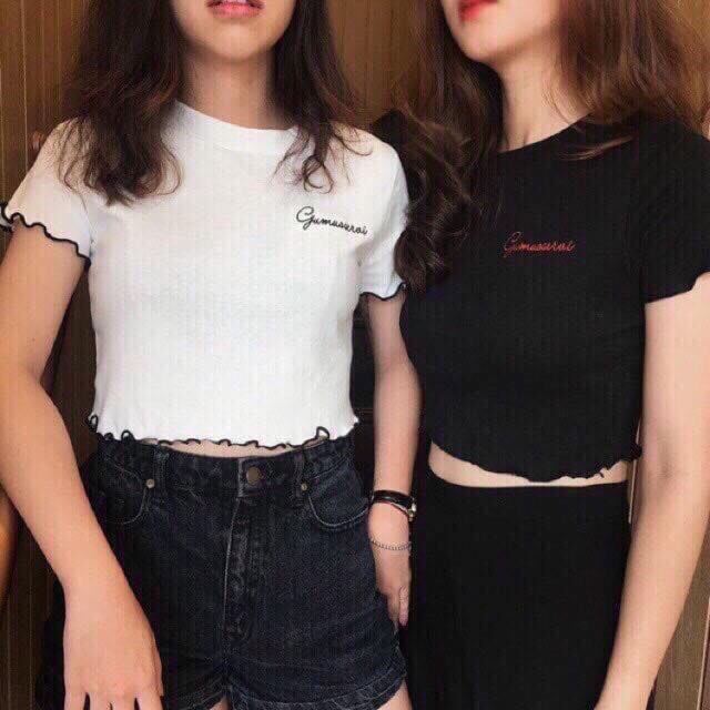 Áo Thun Tay Ngắn Form Croptop Phối Diền Kết Hợp In Chữ Gumusservi Trên Ngực Cực Xinh TTS0739