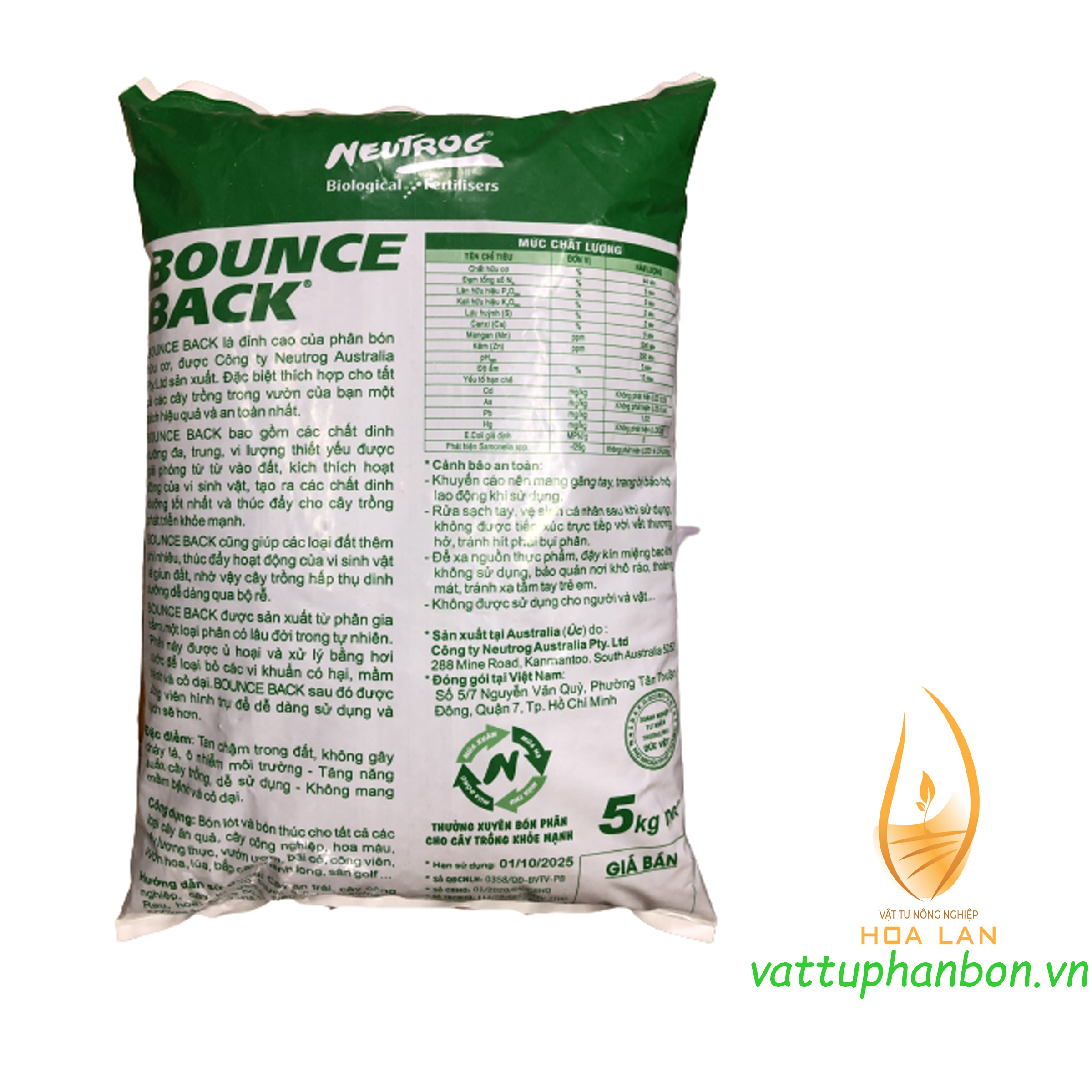 Phân Hữu Cơ Đậm Đặc Dạng Viên Bounce Back - #138A# 5kg