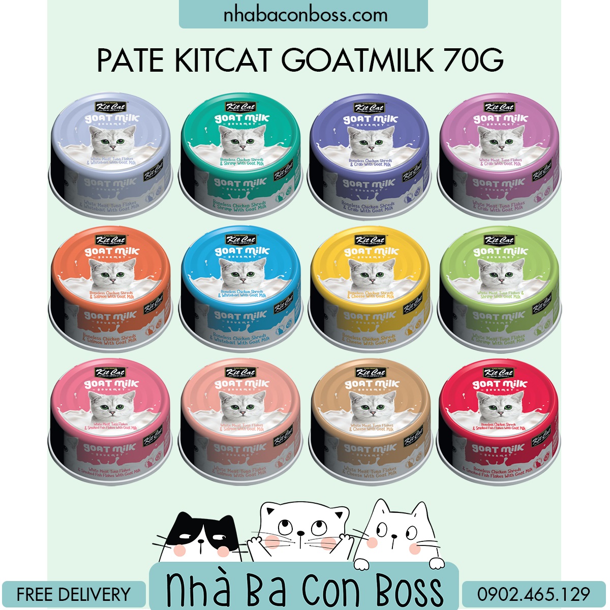 Pate Cho Mèo KITCAT Combo 12 Lon Mix Vị