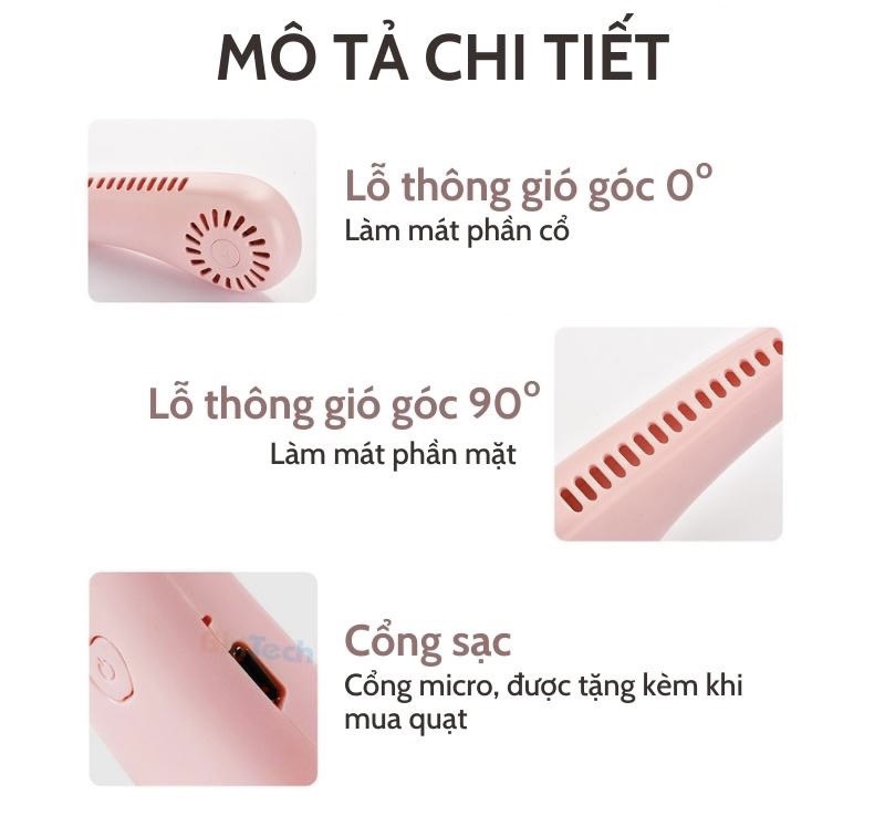 quạt đeo cổ đa năng, quạt mini 3 tốc độ, quạt đeo cổ usb