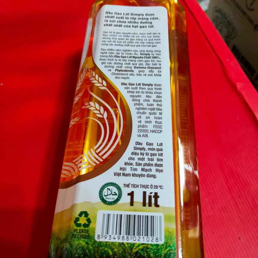 Dầu gạo lứt Simply 1L (mẫu mới)