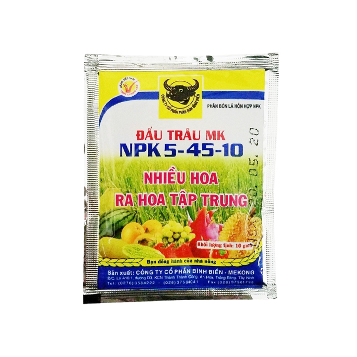 Phân bón kích ra hoa, đậu trái - phân bón đầu trâu npk 5-45-10 gói 10g