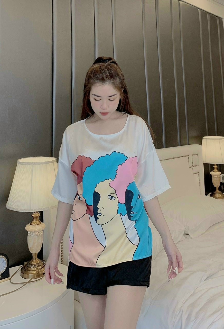 Bộ Lụa Satin Cổ Tròn Mịn Mát Dưới 60kg-ĐT