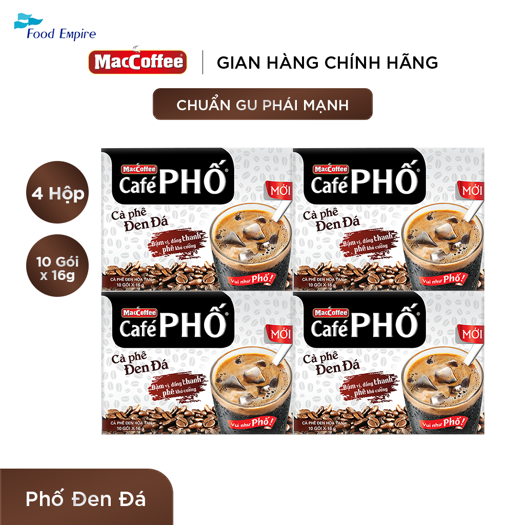 Combo 4 hộp Cà phê Phố Đen Đá - Maccoffee (hộp 10 gói x 16g)