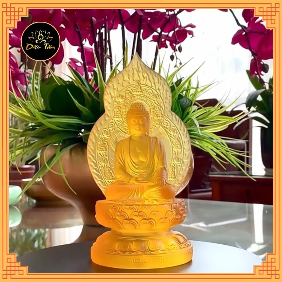 Tượng phật A Di Đà lưu ly màu hổ phách tượng ADIDA mật tông đồ thờ cúng
