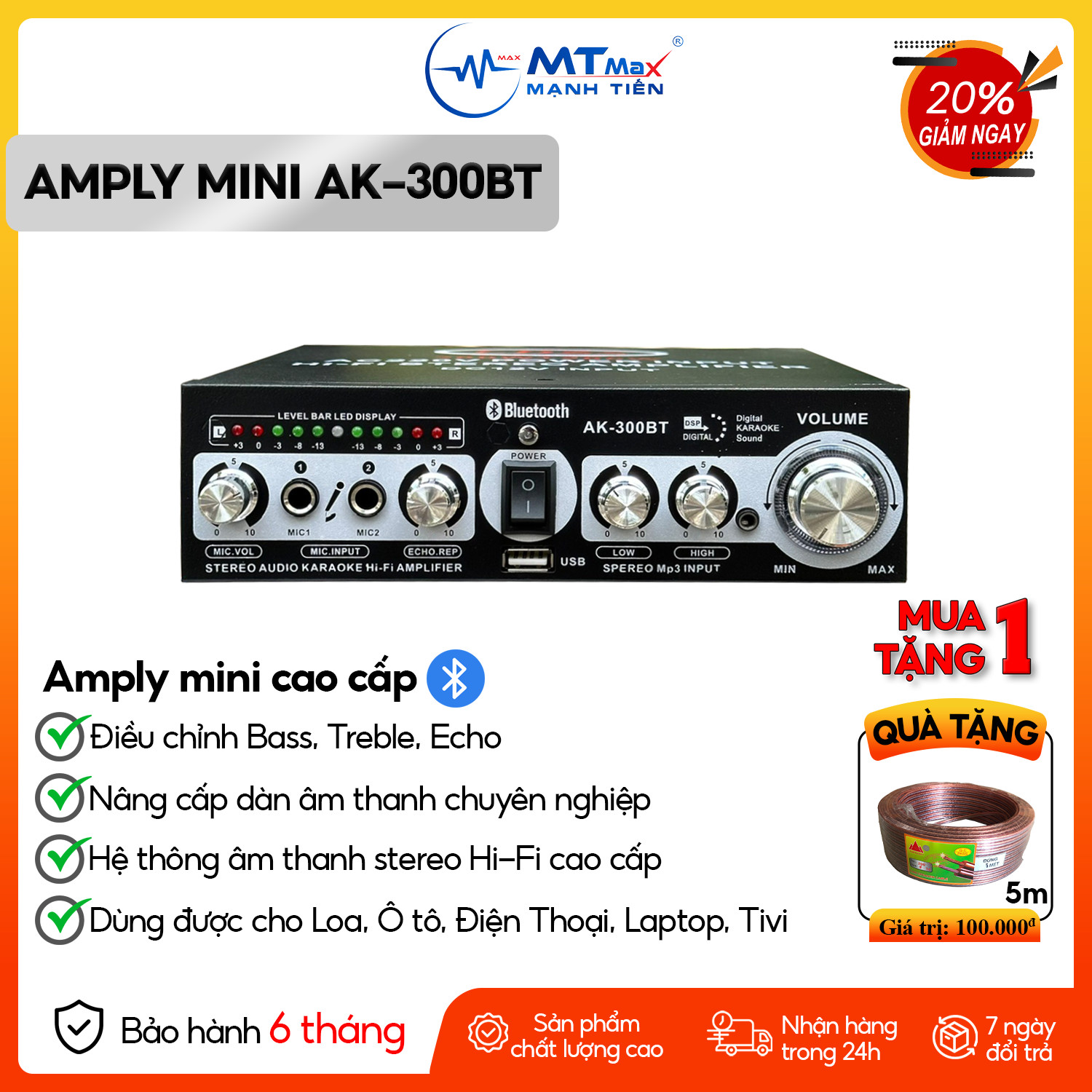 Amply AK300BT Bộ Khuếch Đại Công Suất Âm Thanh 200W Đầu Vào 2 Mic BT 5.0 Bộ Thu Âm Thanh Kỹ Thuật Số Karaoke HiFi Stereo Cho Gia Đình