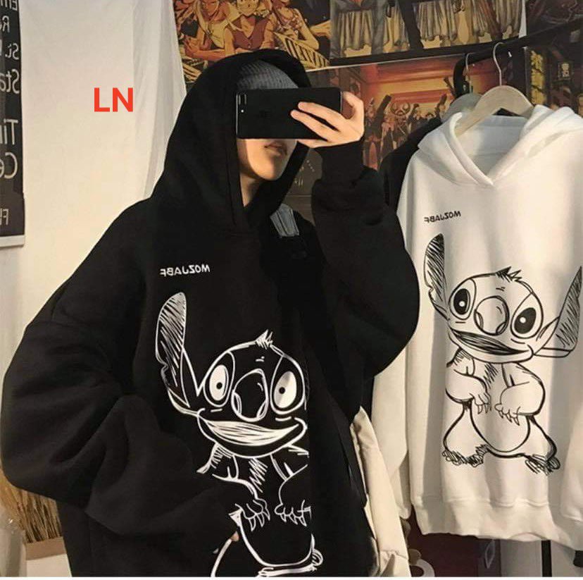 Áo hoodie Stitch đen trắng - LN5545