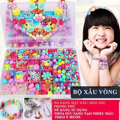Bộ xâu vòng hạt cườm 24 ô cho bé gái