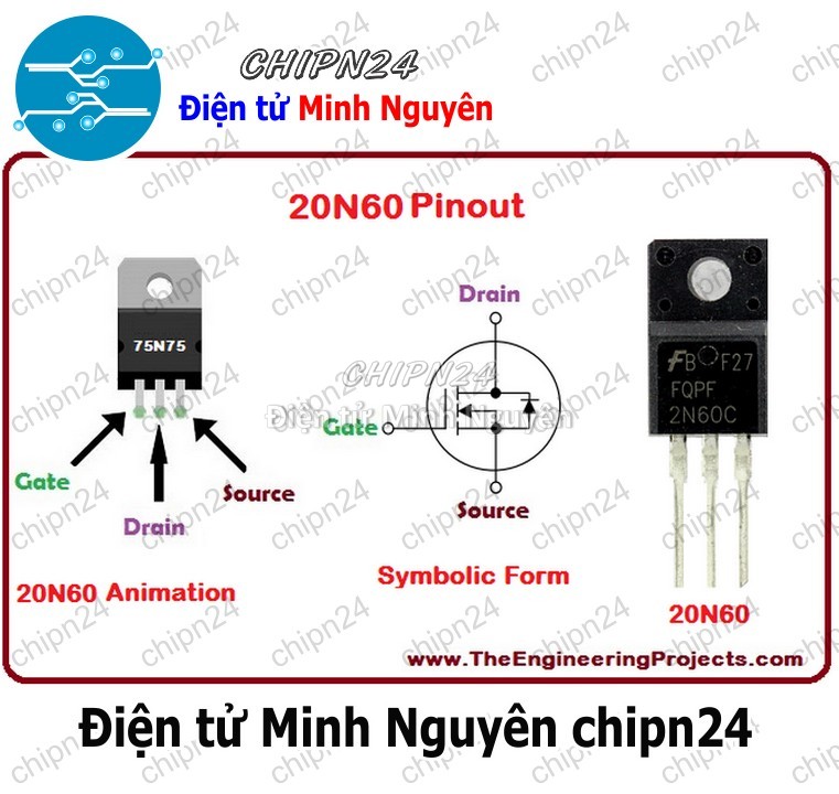 [2 con] (KT1) Mosfet 2N60 TO-220F 2A 600V Kênh N (FQPF 2N60C FQPF2N60C FQPF 2N60C) - HH003062
