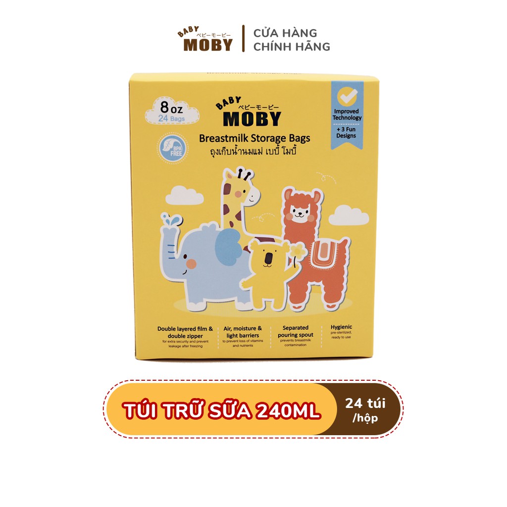 Túi trữ sữa Moby Baby Thái Lan 240ml (1 hộp/24 túi)