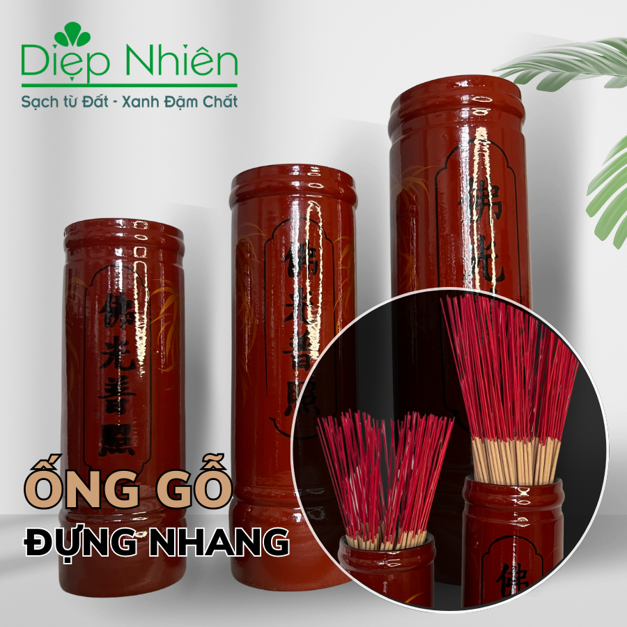 Ống đựng nhang bằng gỗ họa tiết Lá Trúc