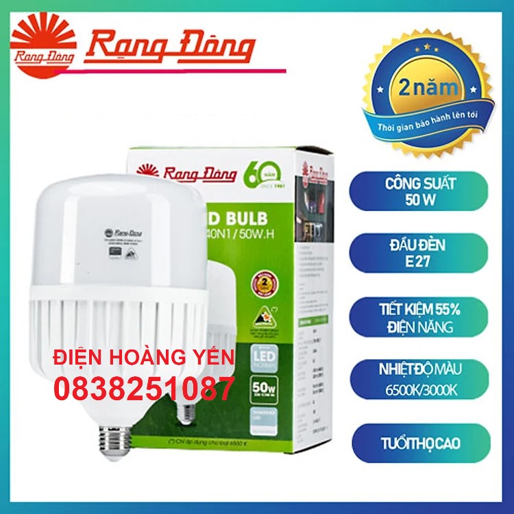 [HCM]Bóng đèn 50W Rạng Đông LED Bulb trụ E27