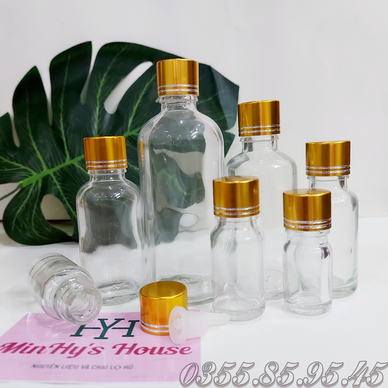 50 - 100 Chai thủy tinh chiết serum, tinh dầu thân TRONG nắp VẶN VÀNG 5ml 10ml 15ml 20ml 30ml 50ml 100ml, chai đựng serum, lọ chiết mỹ phẩm du lịch