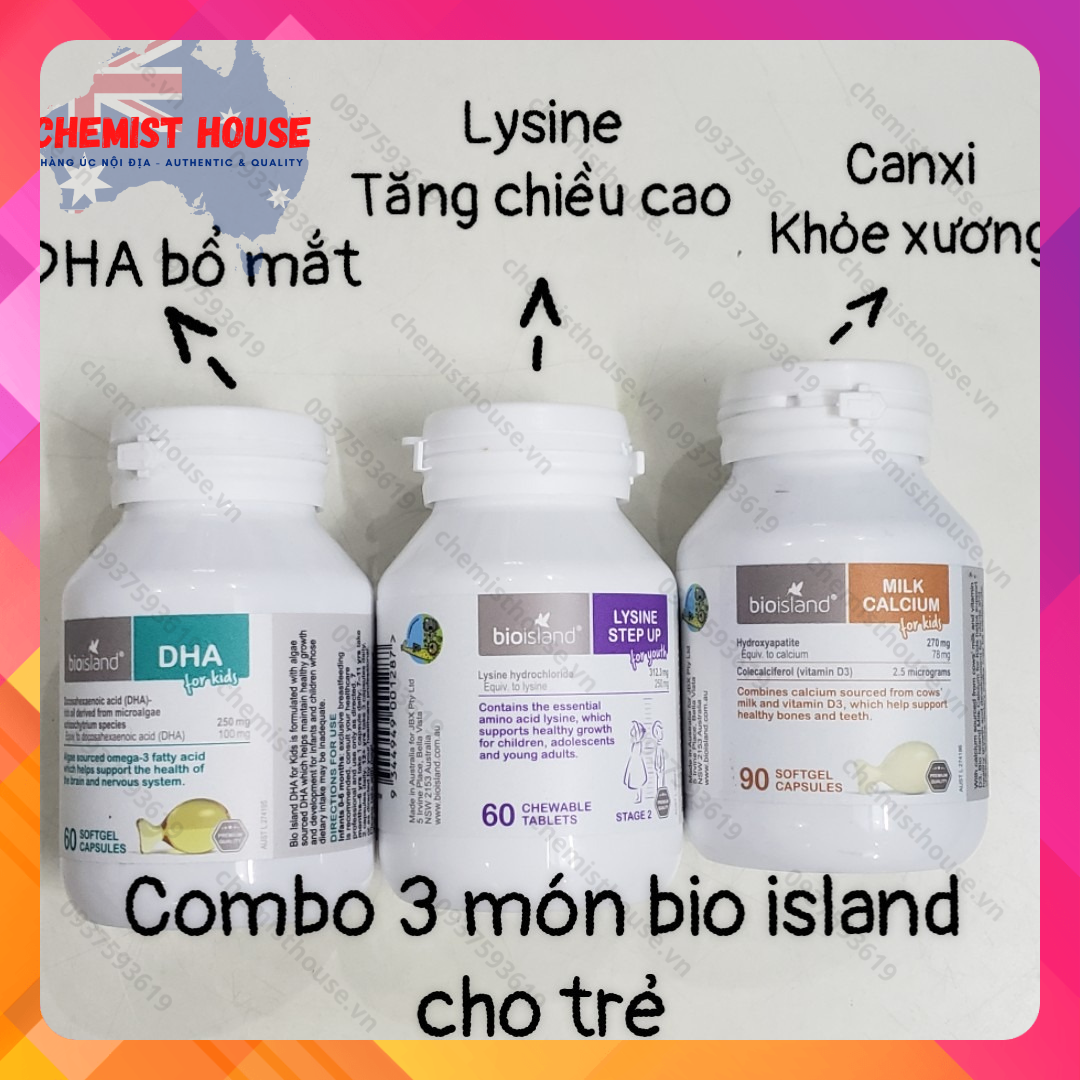 [HÀNG CHUẨN ÚC] COMBO 3 MÓN BIO ISLAND CHO TRẺ (CANXI + DHA + LYSINE)